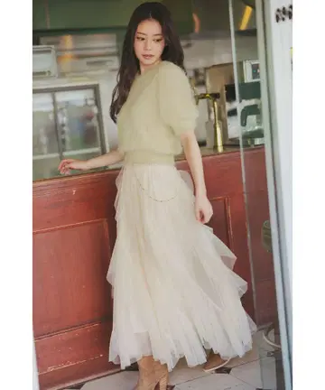즉시 완판 코코딜 택 포함 새상품 튤 스컬 프릴 플레어 스커트 S