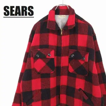 SEARS 시어스 울 자켓 체크 무늬 XL 레드 x 블랙