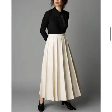 프레이아이디 인조 가죽 플리츠 롱 스커트 아이보리