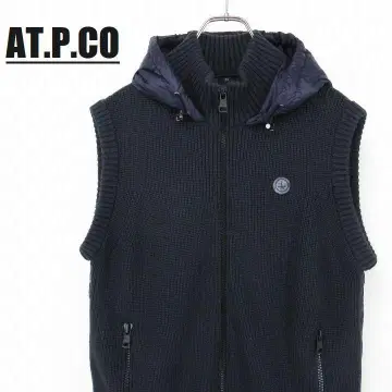 AT.P.CO 다운 베스트 나일론 x 니트 절개 M 네이비 후드 부착