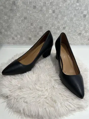[ 새상품 ] 블랙 스틸레토 펌프스 와이드 힐 24cm