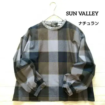 SUN VALLEY 선밸리 블록 체크 카라 프릴 블라우스 M 나츄란