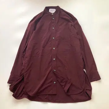 나곤스탠스 긴팔 셔츠 와인색 보르도 밴드 카라 롱 로고 자수