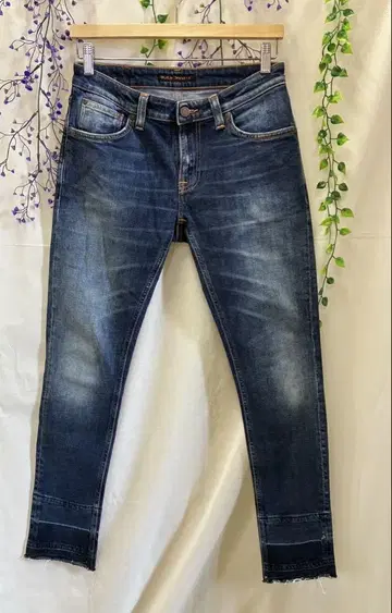 nudie jeans 오가닉 코튼 로우라이즈 스키니 데님 프린지