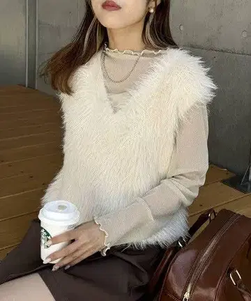 w closet 라메 페더 니트 베스트