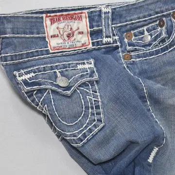 품절 모델 TRUE RELIGION 크롭 청바지 W32 초와이드 스티치
