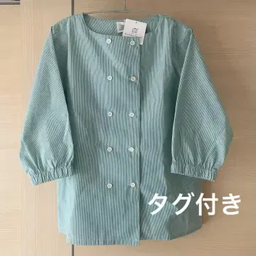 택 포함 여유로운 공간 쿠리하라 하루미 스모크 블라우스 스트라이프 그린