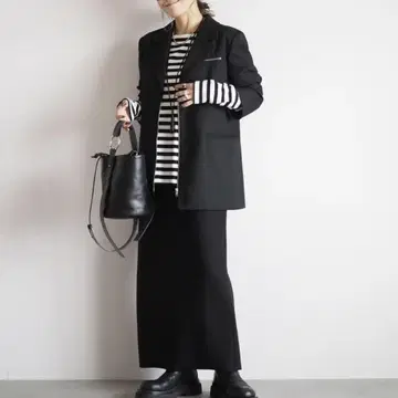 ANIECA 하이웨스트 롱 스커트 블랙
