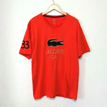 LACOSTE 티셔츠 빈티지 레어 반팔 자수 로고 오렌지 7 사이즈