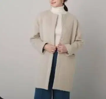 언타이틀 알파카 혼방 샤기 코트 노카라 코트 베이지 2LT