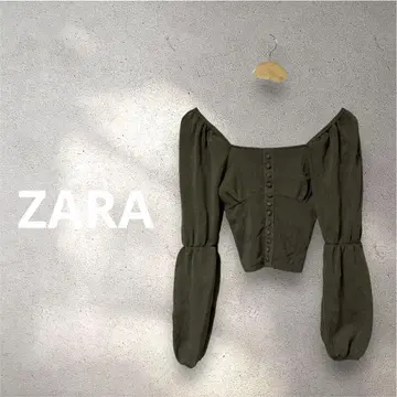[ ZARA ] 스퀘어넥 리브 니트 벨 슬리브 크롭 기장