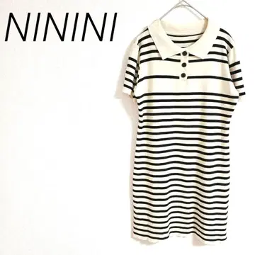 NININI 아이보리 블랙 스트라이프 반팔 미니 원피스 캐주얼