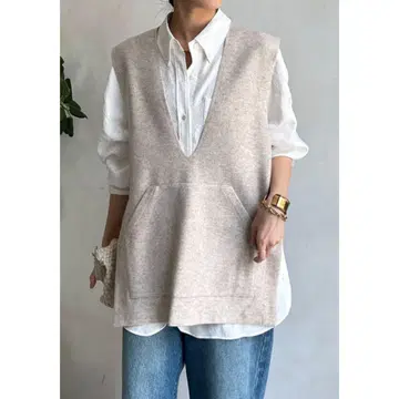 정가 15400엔 DouDou 사이드 스냅 깊은 V넥 베스트