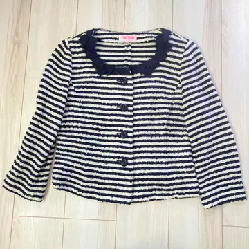 유키토리이 니트 트위드 노카라 자켓 38 포멀 보더