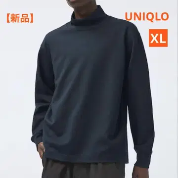 [새상품] 유니클로 브러쉬드 모크넥 T셔츠 네이비 XL