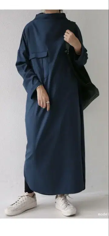 안티카 긴팔 셔츠 원피스 애쉬 블루