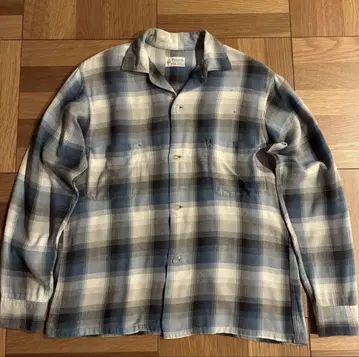 60s penneys 옴브레 체크 셔츠 섀도우 레이온 vintage