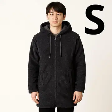 [ 미사용 새상품 ] 남성용 플리스 롱 후드티 [ S ] 사이즈 블랙