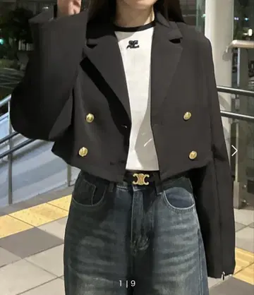 junoah 골드 버튼 2way 슬릿 슬리브 숏 자켓