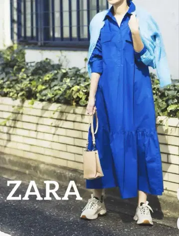 ZARA 자라 셔츠 원피스 로얄 블루 티어드