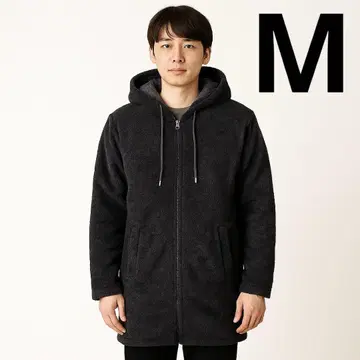 [ 미사용 새상품 ] 남성용 플리스 롱 후드티 [ M ] 사이즈 블랙