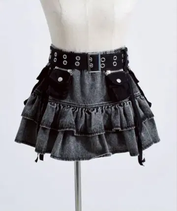 [ REFLEM ] 카고 벨트 달린 데님 프릴 스커트