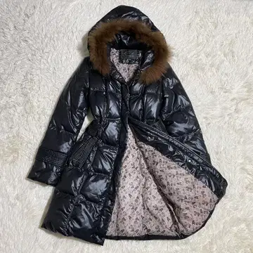 덕 다운 자켓 롱 퀼팅 넥 퍼 안감 올 패턴 블랙