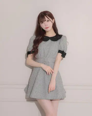 pium 비쥬 컬러 소매 리본 인형 원피스 양산형 지뢰계 걸리시