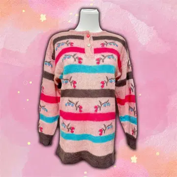 가격 인하 vintage 로키에 레트로 모헤어 하트 버튼 긴팔 스웨터
