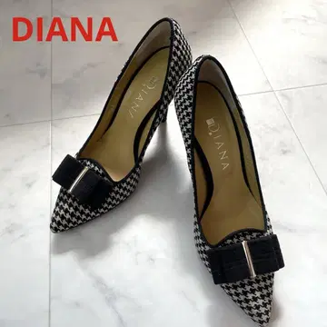 DIANA 블랙 하운드투스 체크 패턴 리본 스틸레토 펌프스 하이힐