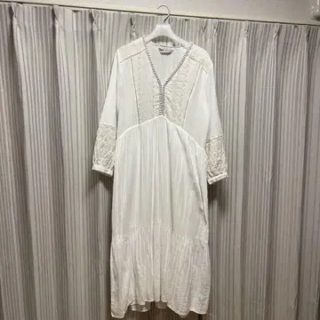ZARA 자수 장식 화이트 롱 셔츠 원피스 일본 사이즈 L~XL 사이즈