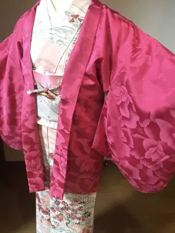 겉옷 롱겉옷 앤티크 순수 실크 윤기 나는 로즈 장미