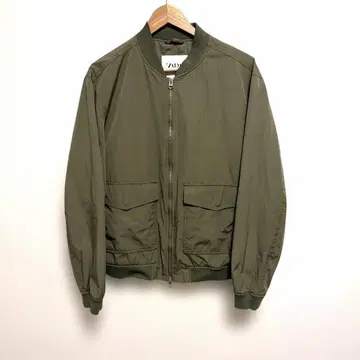 ZARA 카키 봄버 자켓 MA-1 남성용 L 더블 지퍼