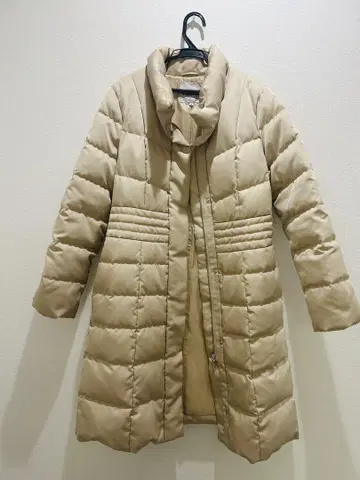 베이지 퀼팅 롱 다운 자켓