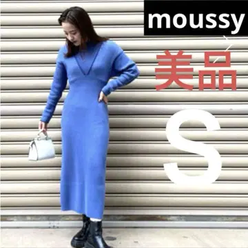 새상품급 moussy 롱 니트 원피스 마우지 S 블루 긴팔