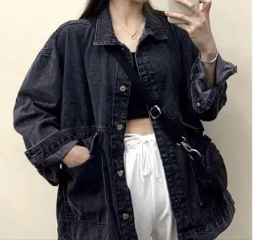 [ 새상품급 ] LOPASS 올 시즌 데님 자켓 다크 데님 오버 사이즈