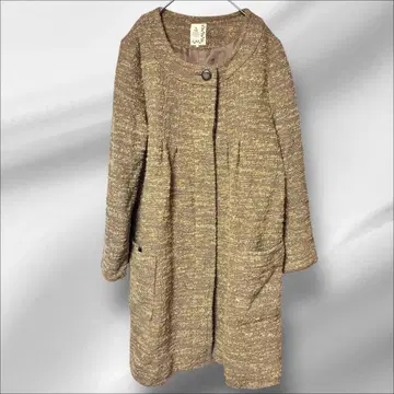 여성용 SM2 SamansaMos2 브라운 롱 코트 트위드 원단