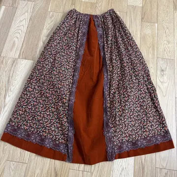 70s 가을 컬러 벨로아 미니 꽃무늬 패치워크 맥시 길이 스커트 빈티지