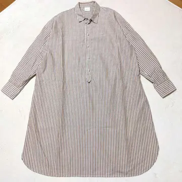 [ Spick&Span ] 긴팔 셔츠 원피스 면 펄 버튼 스트라이프