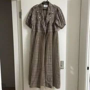 체크 무늬 반팔 롱 셔츠 원피스