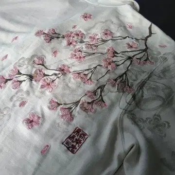 카라쿠리타마시 꽃무늬 자수 긴팔 피케 셔츠 화이트 XL