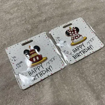 미키 생일 케이크 핀 배지 2개 세트