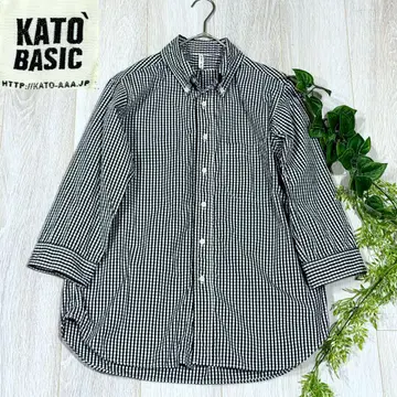 새상품급 KATO 카토 셔츠 깅엄 체크 로고 블랙 화이트 버튼 다운 S