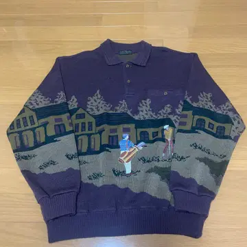 빈티지 스웨터 니트 자수 골프