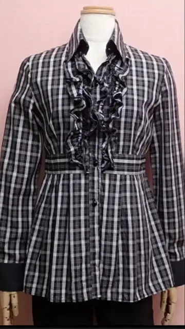 나라 까미체 체크 블라우스