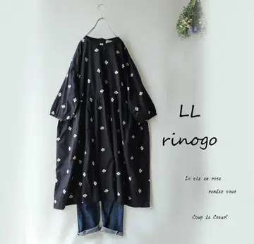 새상품 할인 LL 블랙 x 흰 꽃 자수 개더 원피스 멋스러운 빅 사이즈