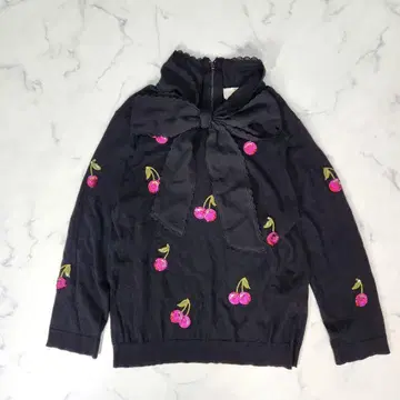 케이트 스페이드 실크 혼방 니트 체리 스팽글 보타이