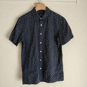 [ A.P.C. ] 실크 혼방 반팔 셔츠 네이비 S