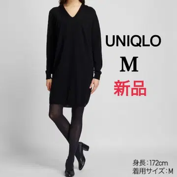 유니클로 3D 엑스트라 파인 메리노 코쿤 원피스 블랙 M
