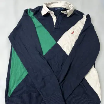 Nautica 네이비 다이아몬드 패턴 피케 셔츠 L